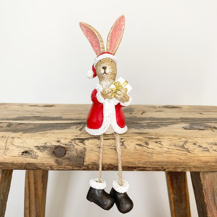 Sitting Santa Rabbit With Star or Present - Sable Homeware