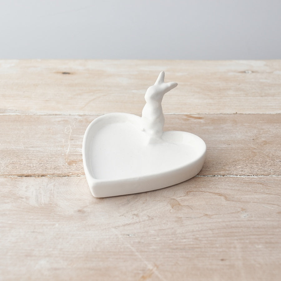 Sable Homeware ceramic rabbit-shaped heart dish with a smooth white china finish, ideal for decorative or functional use.