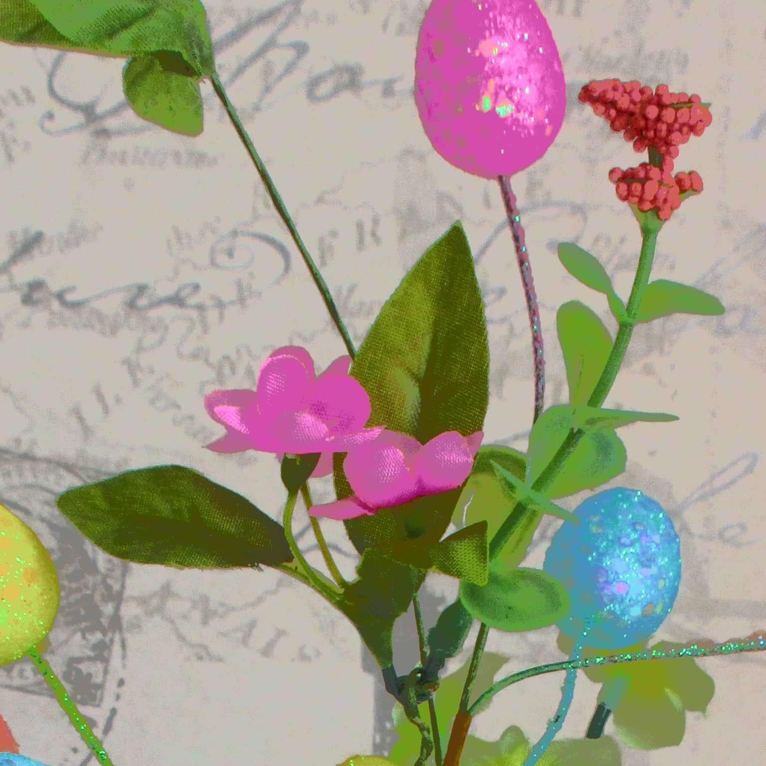 Shabbyquins Easter Sparkle Tree decorative ornament with glittery branches and colorful Easter eggs for festive decoration.