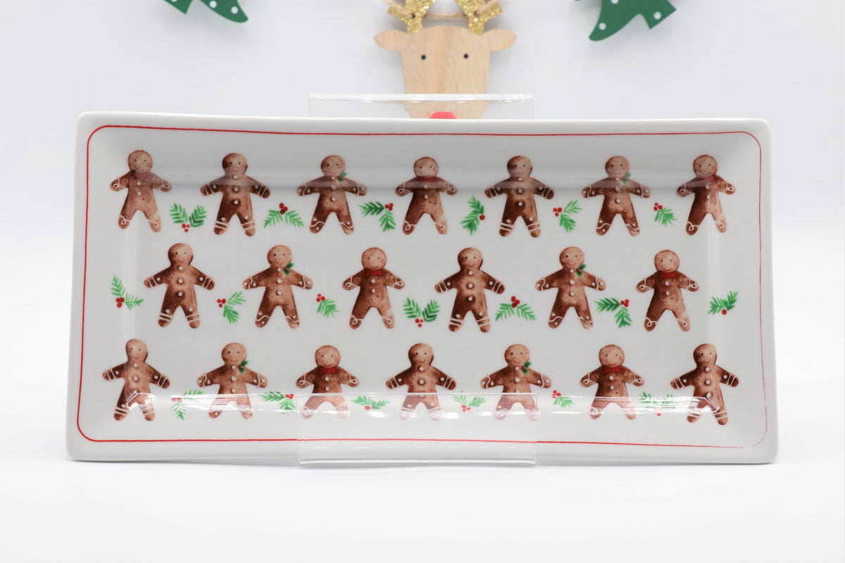 Bone China Oblong Plate - Gingerbread Men/Plum Pudding | Shabbyquins
