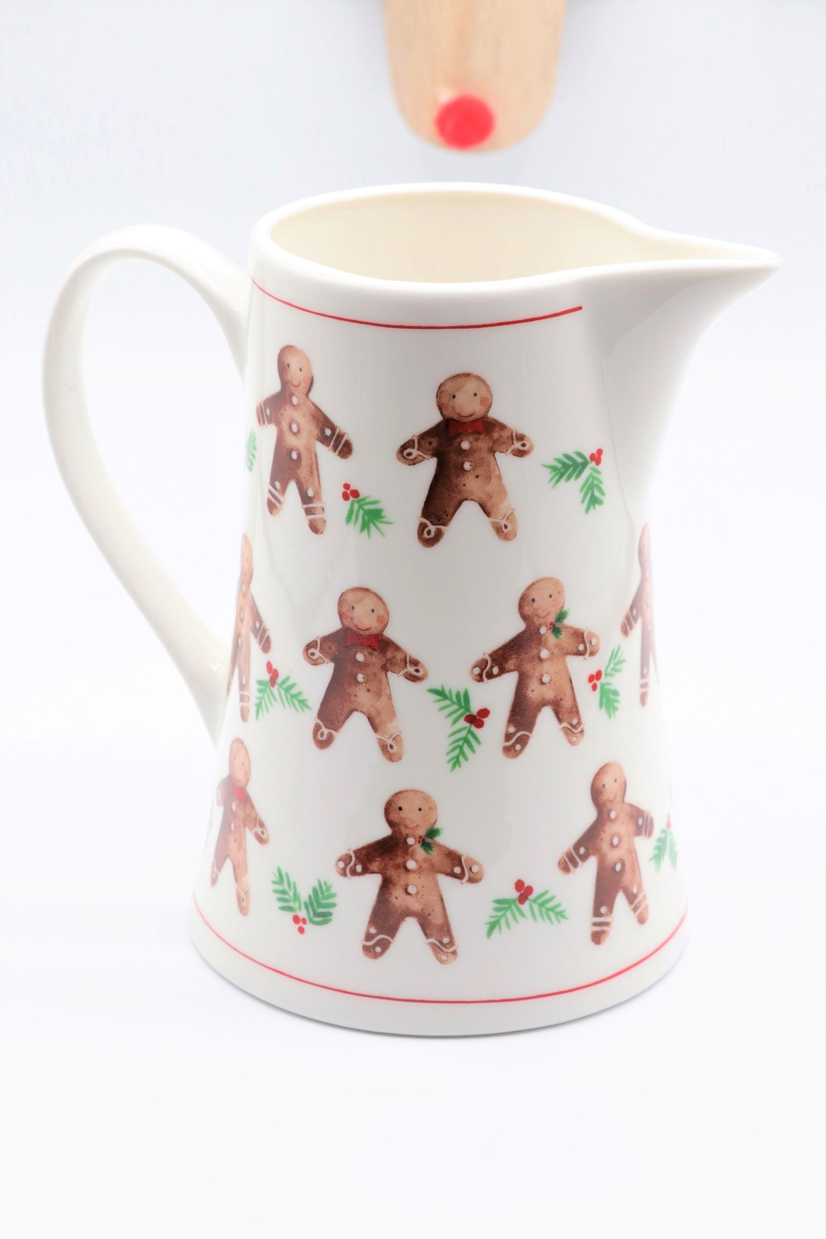 Shabbyquins festive bone china jug with gingerbread and plum pudding design, perfect for holiday table decor and serving.