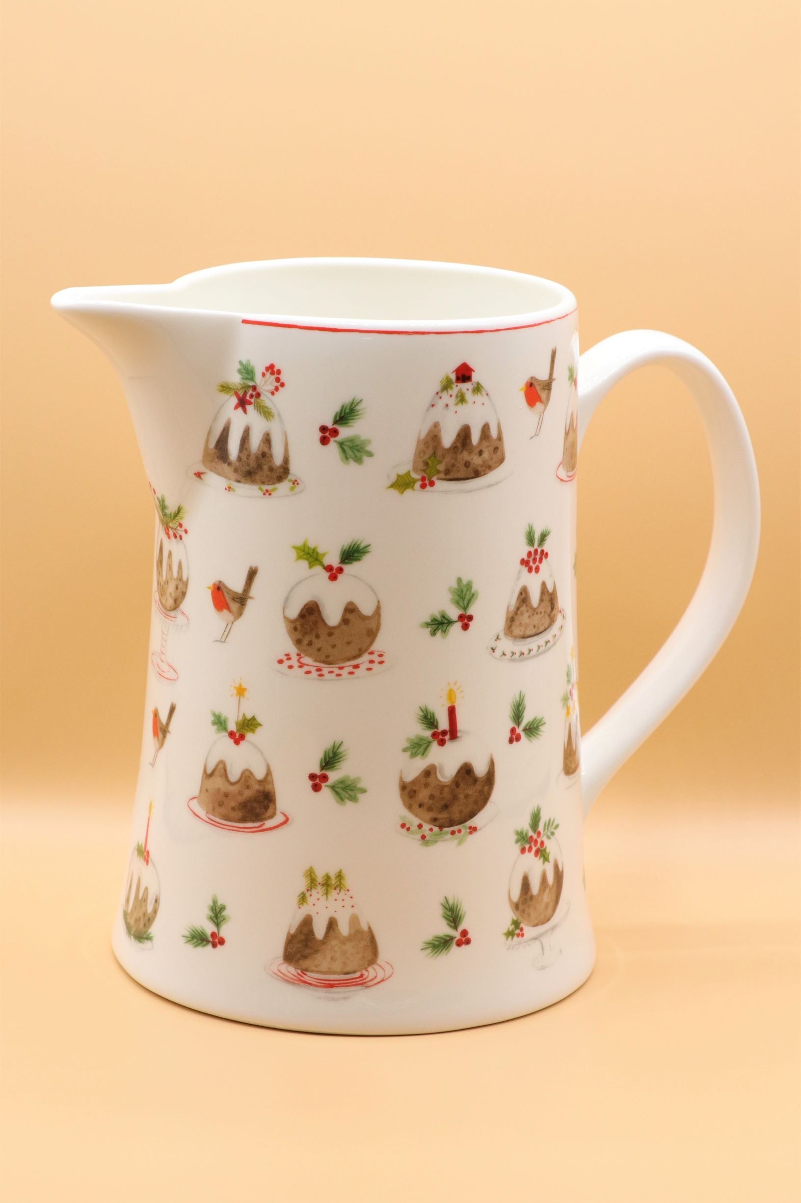 Shabbyquins festive bone china jug with gingerbread and plum pudding design, ideal for holiday drinks or decorative use.