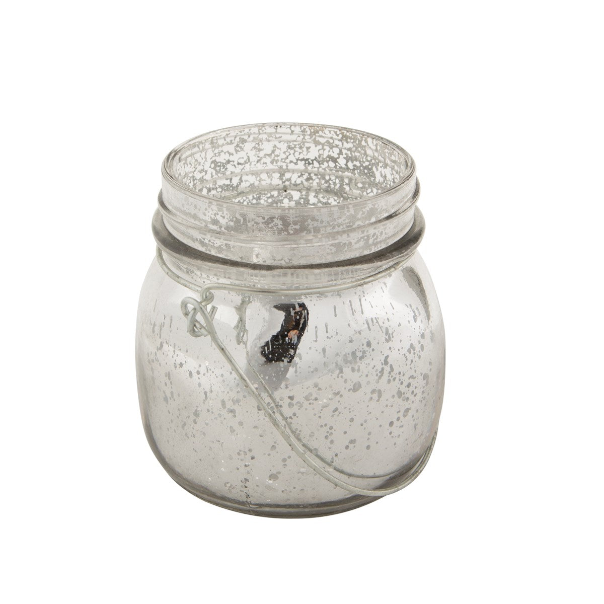Silver crackle hanging lantern candle holder by Sable Homeware, featuring a textured metallic finish and tealight opening.