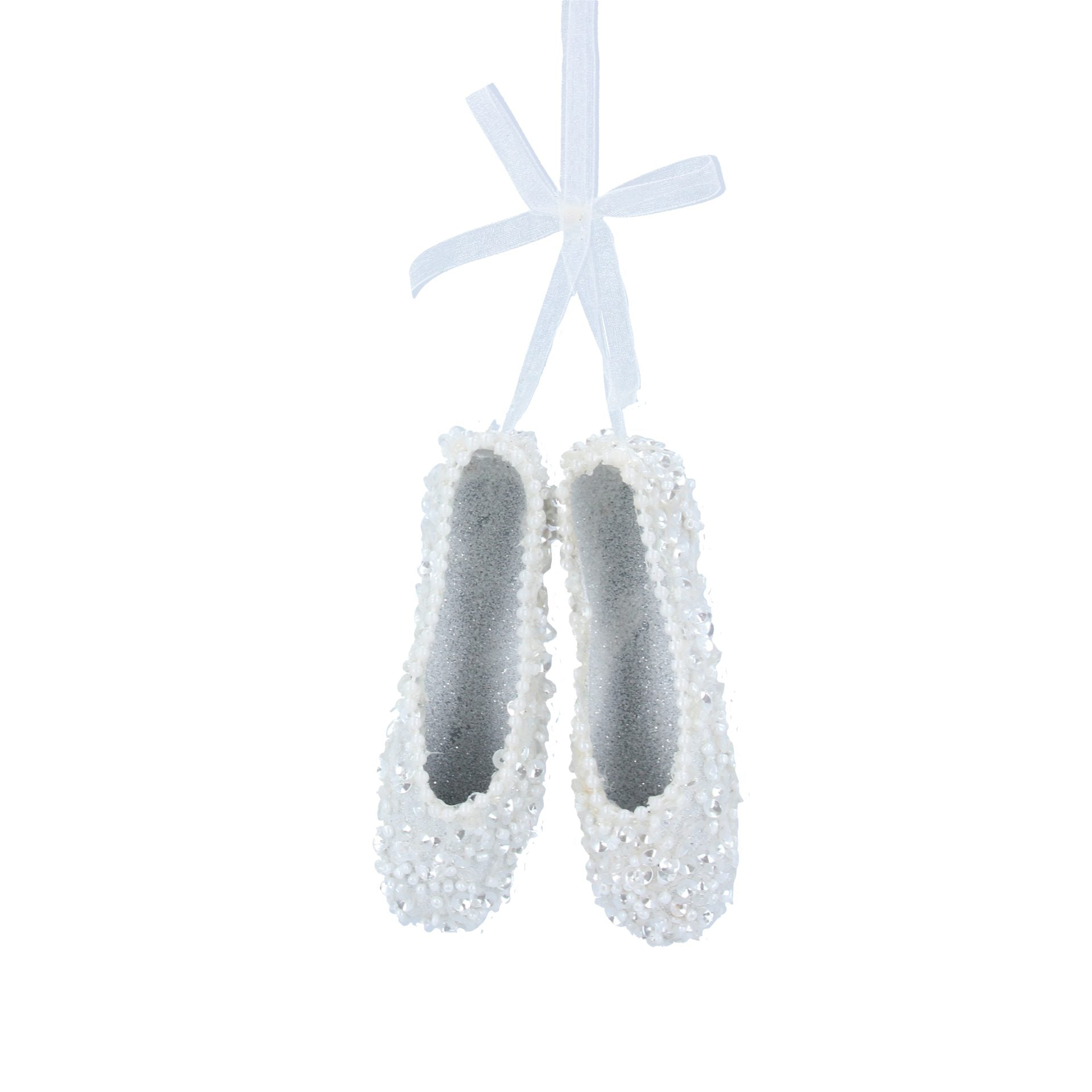 White Beaded Ballet Shoes Tree Decoration - Shabbyquins