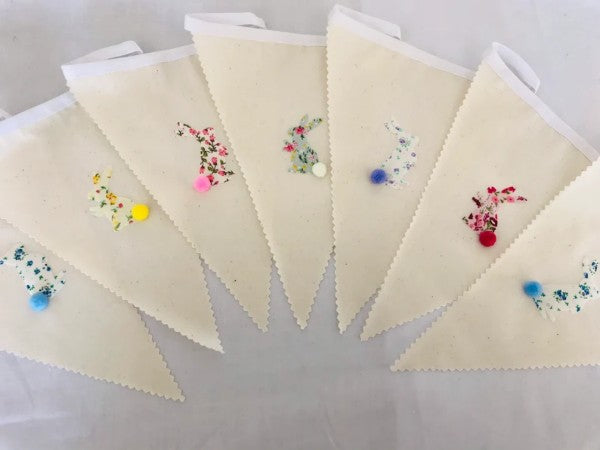 Fabric Easter Bunny bunting by Sable Homeware featuring colorful bunny shapes for festive holiday decor.