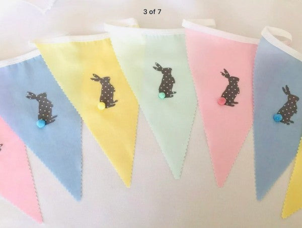 Fabric Easter Bunny bunting by Sable Homeware featuring colorful hanging bunny shapes for festive spring décor.