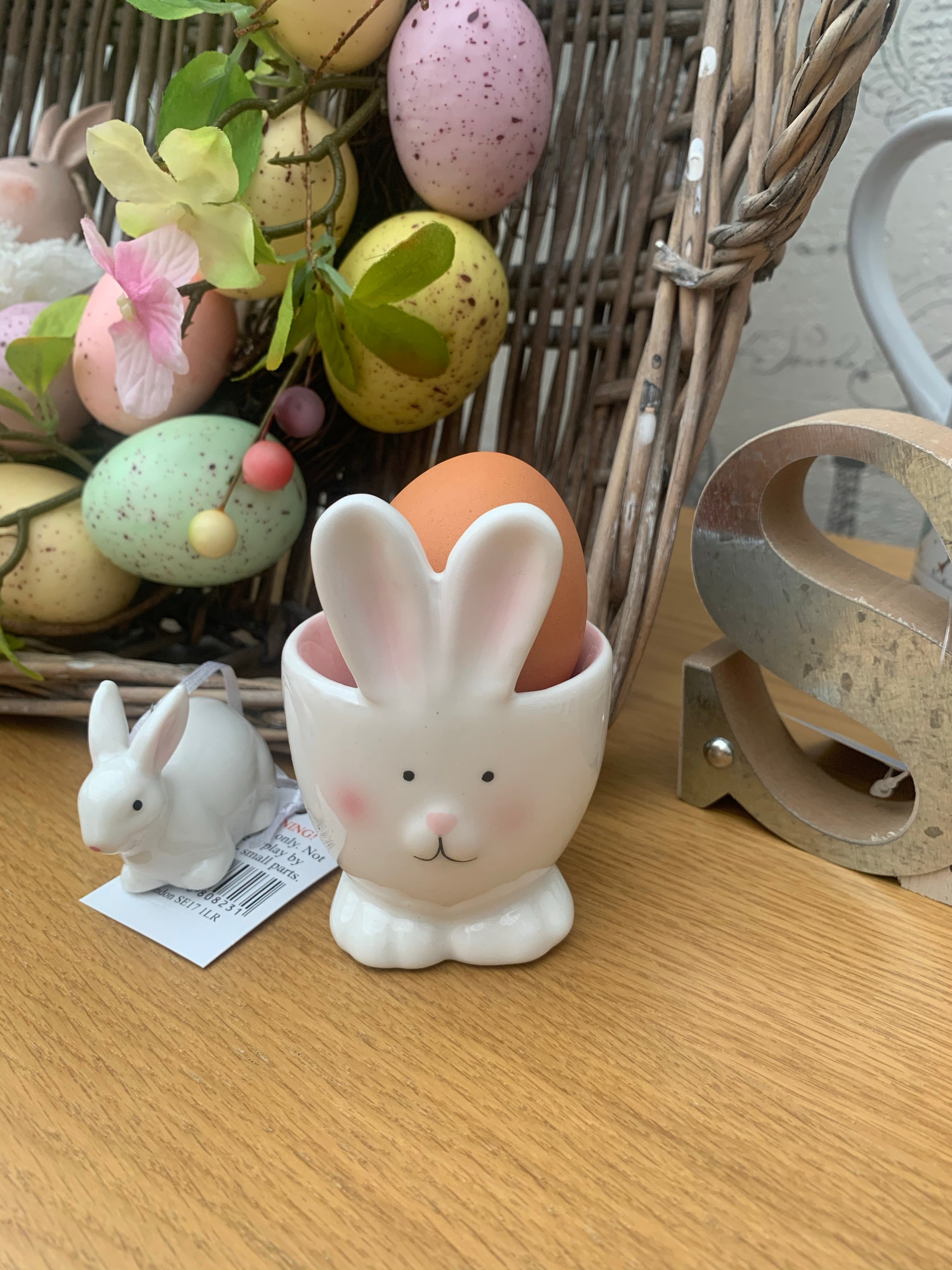 White Bunny ceramic egg cup from Sable Homeware, featuring a cute bunny design, perfect for breakfast or decorative use.