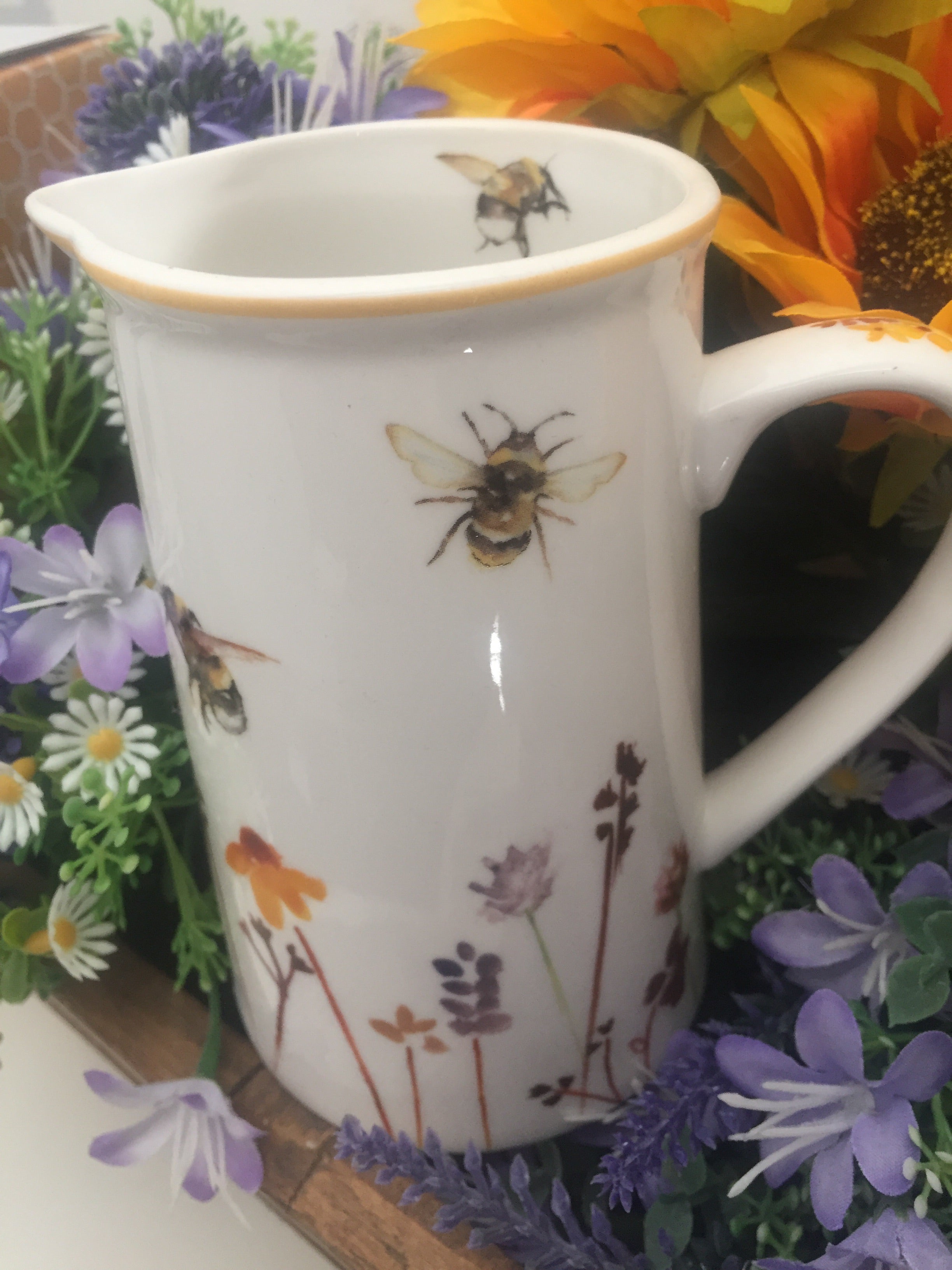 Small Busy Bees Jug by Sable Homeware, featuring charming bee designs on a ceramic mug or jug, perfect for beverages.