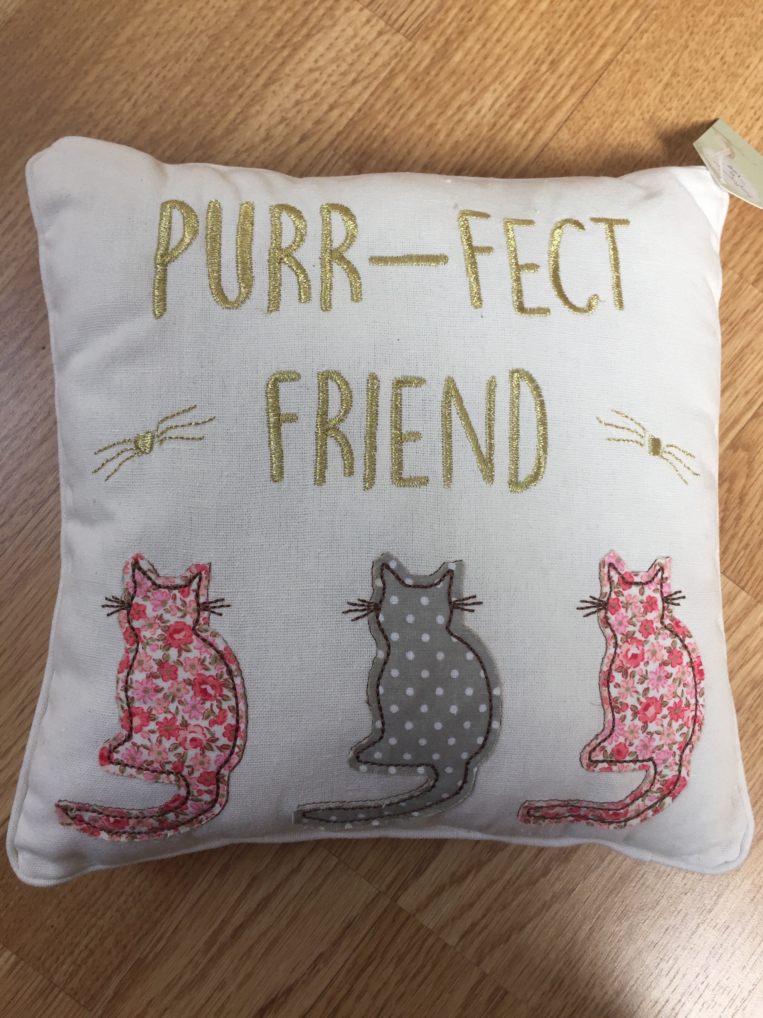 Mini Cat Lovers Cushion by Shabbyquins featuring a soft fabric cushion with cute cat illustrations, perfect for cozy decor.