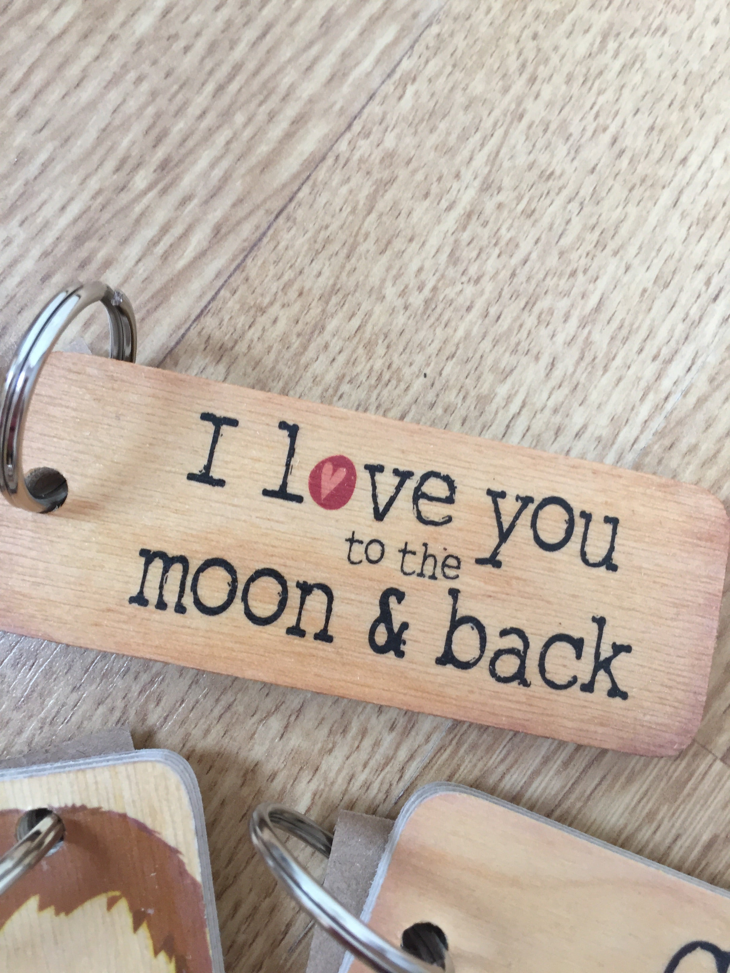 Handmade chunky wooden keyring with Sable Homeware branding, featuring a smooth, natural wood finish and sturdy keyring attachment.