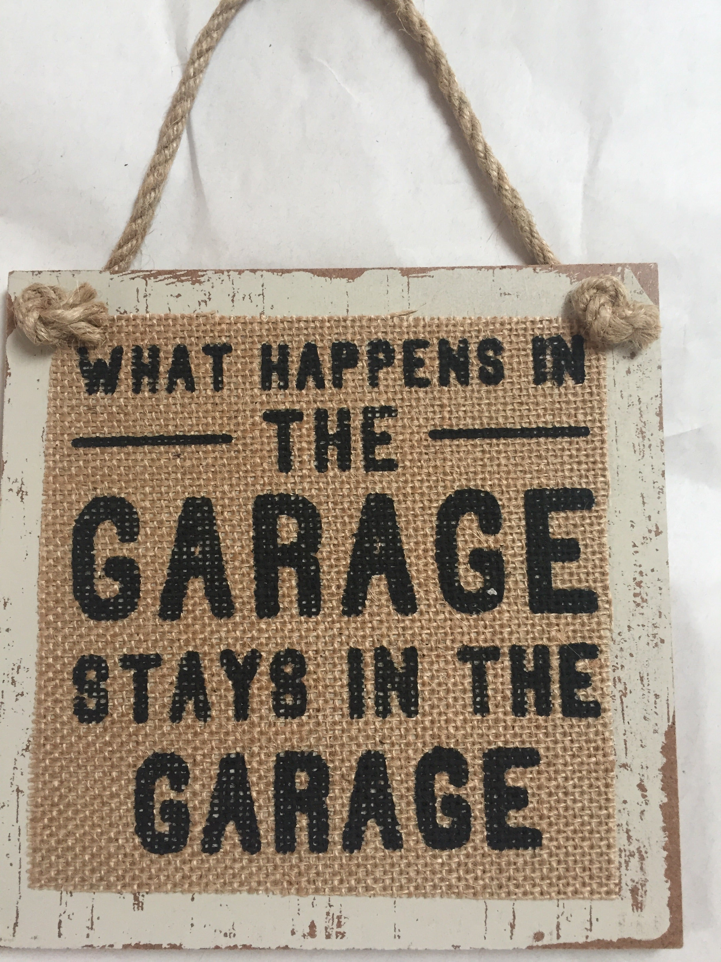 Wooden men's hessian plaques from Sable Homeware, wall hanging decorations with four design options visible in the image.