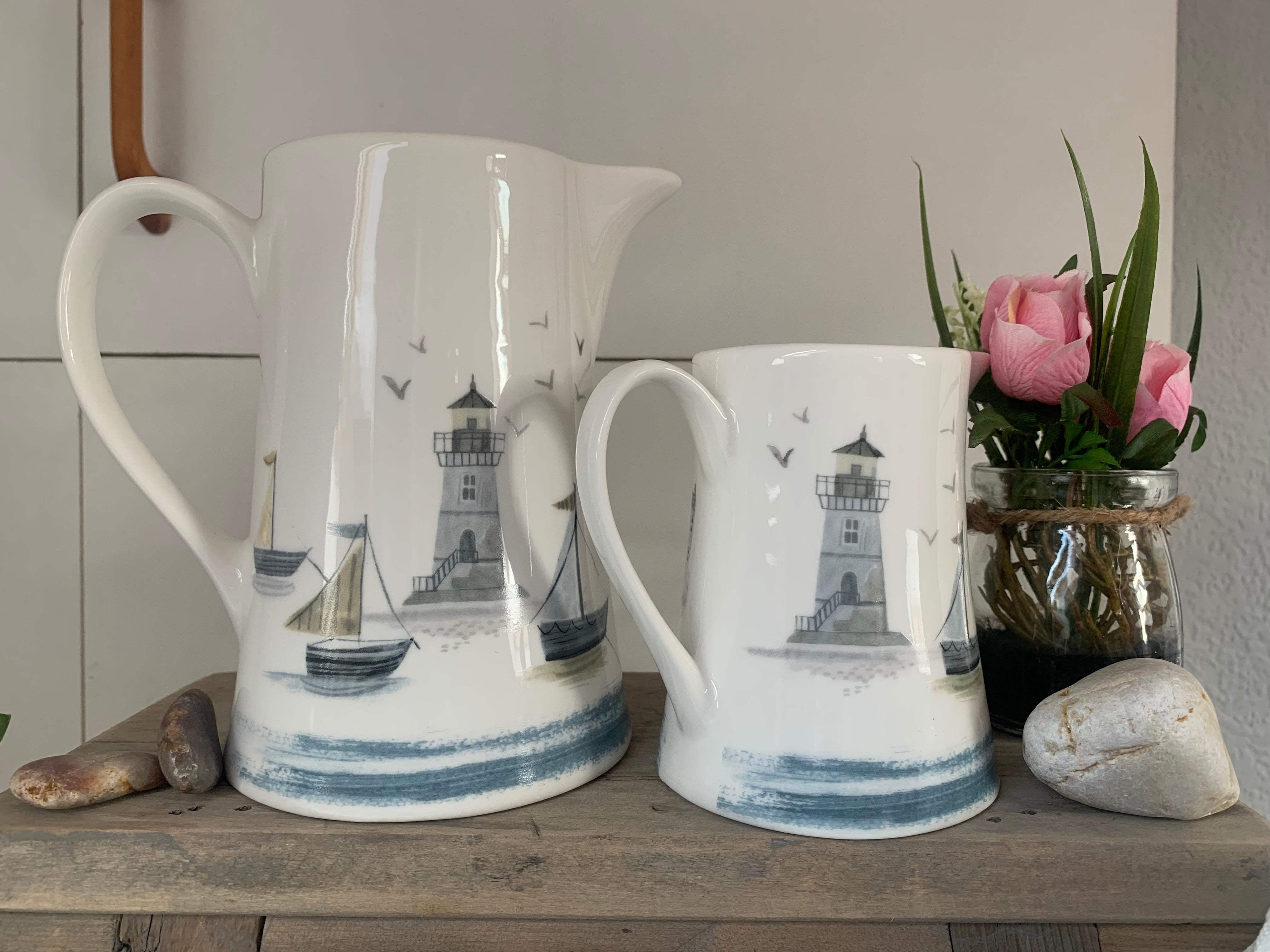 Ceramic driftwood and sage jug by Sable Homeware in smaller size, textured ceramic with soft coastal tones.